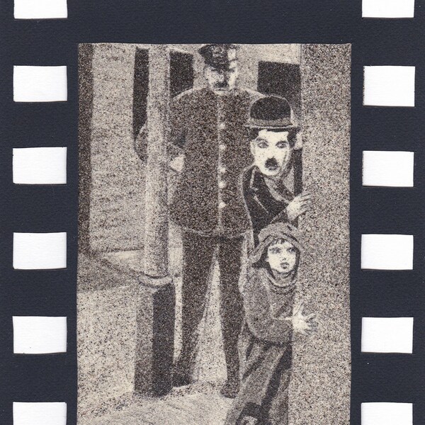 Tableau de sable naturel 24x18 cm Charlie Chaplin Charlot The Kid