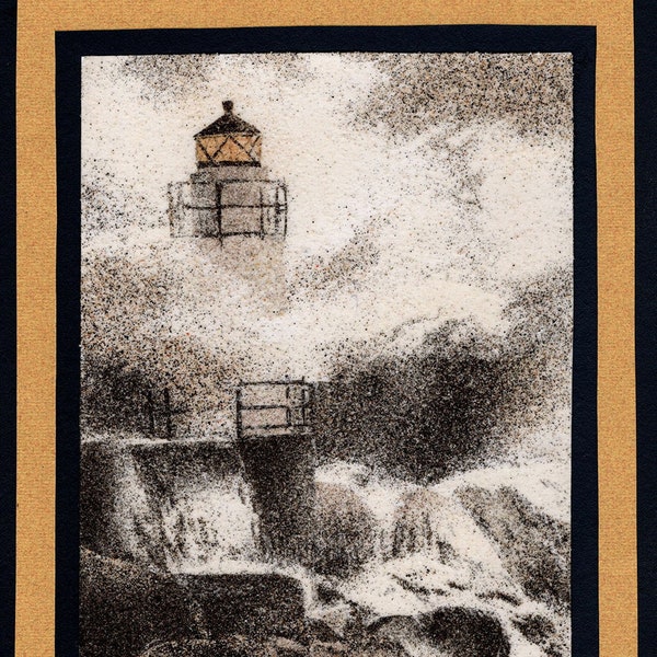 Tableau de sable naturel 24x18 cm Phare dans la tempête