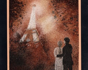Tableau de sable naturel 24x18 cm La Tour Eiffel à Paris