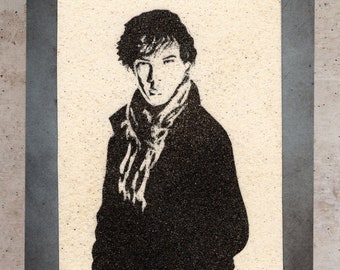 Natural sand painting 24x18 cm Benedict Cumberbatch Sherlock Holmes
