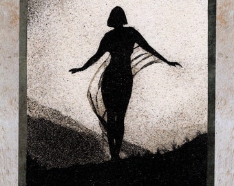 Tableau de sable naturel 24x18 cm La brise, d'après Anne Brigman