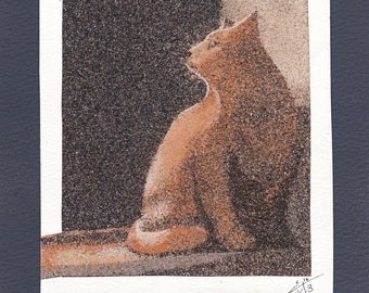 Natural sand painting 24x18 cm Red cat