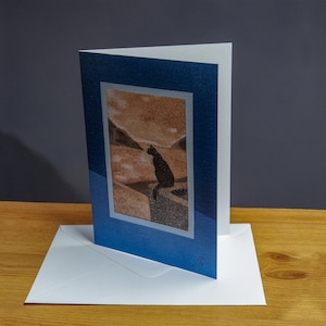 Carte de vœux A5, reproduction du tableau de sable "Chat assis"