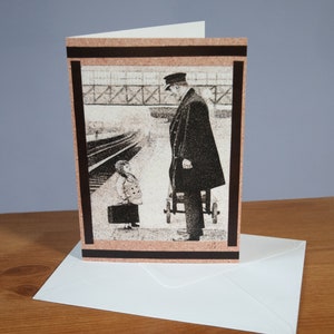 Carte de vœux A5, reproduction du tableau de sable "Gare de Bristol, d'après Georges W. Hales"