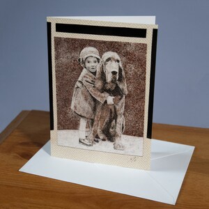 Carte de vœux A5, reproduction du tableau de sable "La fillette et son chien"