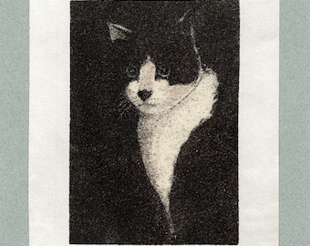 Natursandmalerei 24x18 cm Schwarze und weiße Katze