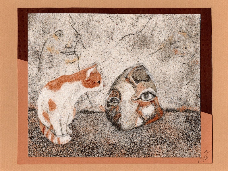 Natural sand painting 18x24 cm Cat and street-art in Avallon image 1