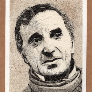 Natural sand painting 24x18 cm Charles Aznavour