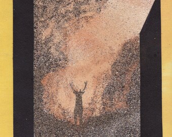 Natural sand painting 24x18 cm Stag Deer
