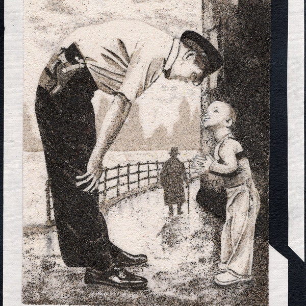 Tableau de sable naturel 24x18 cm Le policier et l'enfant 2