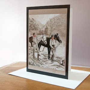 Carte de vœux A5, reproduction du tableau de sable "Balade à cheval"