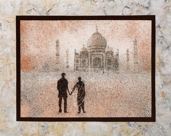 Tableau de sable naturel 18x24 cm Le Taj Mahal à l'aube