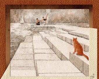 Natural sand painting 18x24 cm The cat and the sea organ in Zadar, Croatia