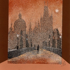 Natural sand painting 24x18 cm Prague, Charles Bridge