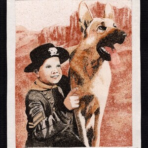 Naturlig sandmålning 24x18 cm Rin Tin Tin och Rusty