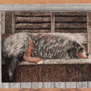 Natural sand painting 18x24 cm Bäry the dog resting