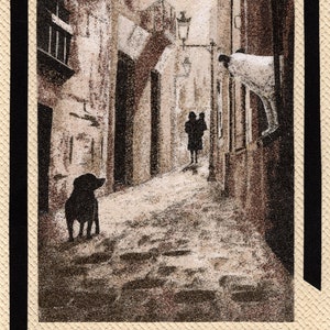 Carta de arena natural 24x18 cm Perros en la calle