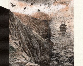 Tableau de sable naturel 24x18 cm Saint-Kilda, falaises