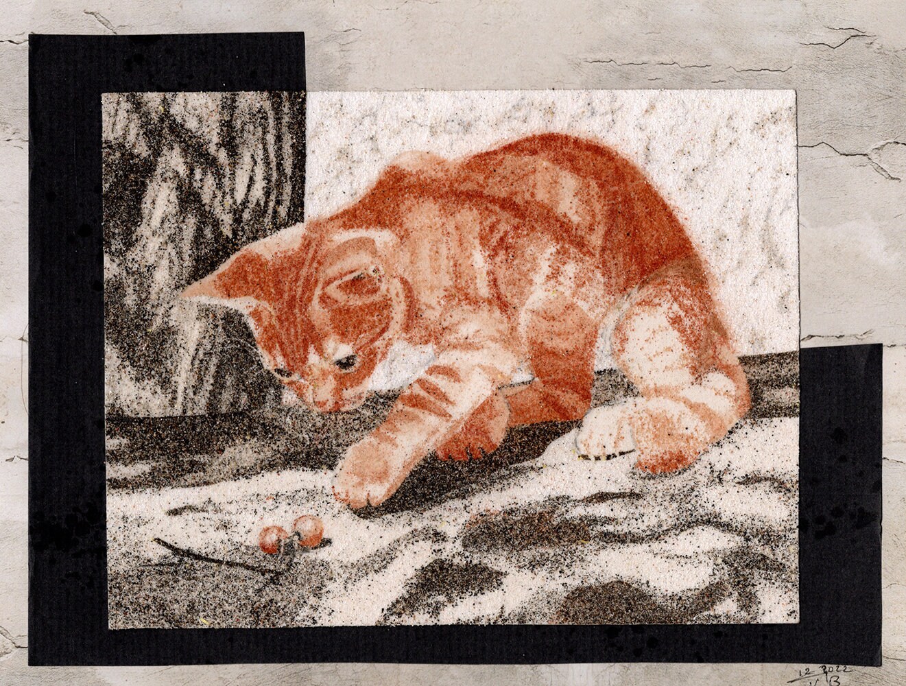 Natural sand painting 18x24 cm Ginger cat
