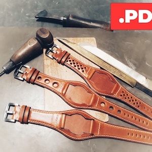 Bund leather Strap PDF Template for 20 to 22mm watch. Laser cutter Ready. image 1