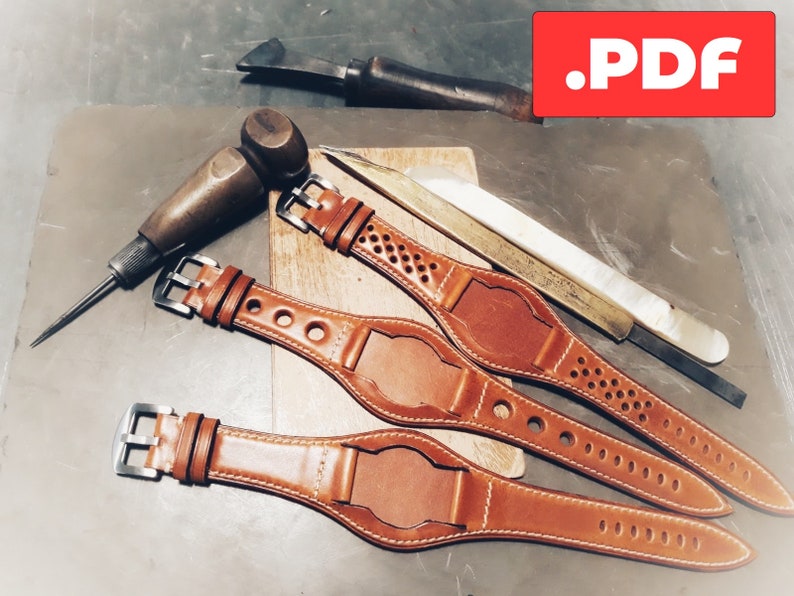 Bund leather Strap PDF Template for 20 to 22mm watch. Laser cutter Ready. image 1