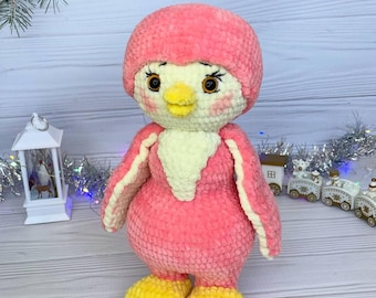 Peluche pingouin tricotée à la main - Peluche pour enfants, cadeau de Nouvel An, décoration de chambre d'enfant