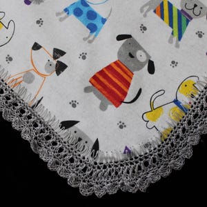 Receiving Blanket Hand Crocheted Edge New Baby Shower Gift Girl or Boy Sweet DOGS in Sweaters!