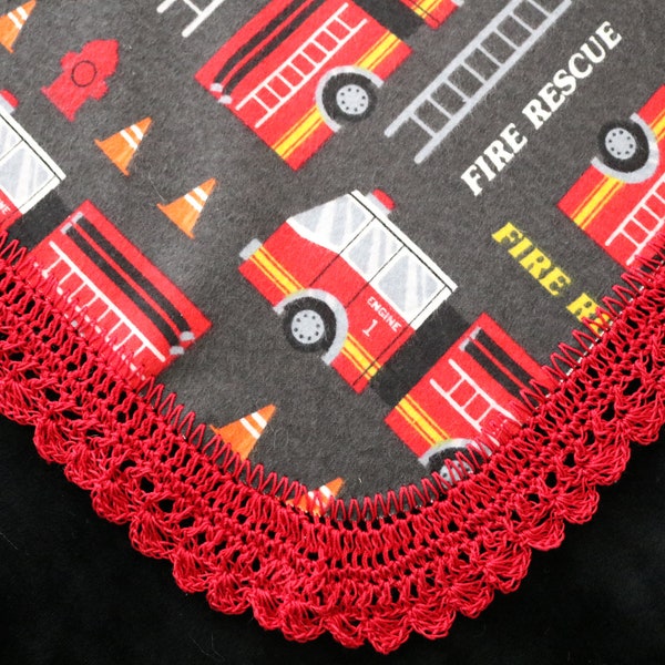 Receiving Blanket Hand Crocheted Edge New Baby Shower Gift Girl's or Boy's FIRE Rescue Responders!