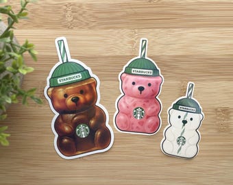 Starbucks Custom Barista Bearista Sticker, Viral Bear Mug Cup Holographic Vinyl, 3 Sizes Available