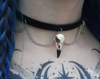 Raven skull choker with chain Halloween gothic jewellery