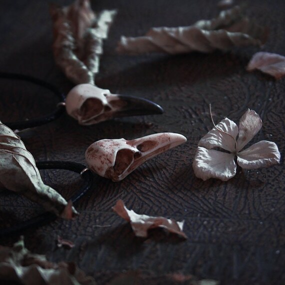 Mini raven skull necklace, gothic witch jewellery
