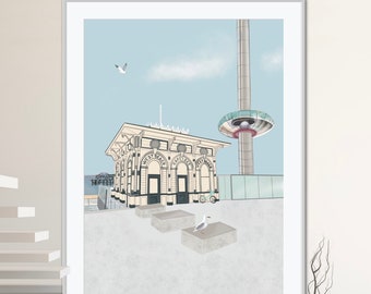 Brighton i360 Art Print/Brighton art/Brighton beach/West Pier/Brighton illustration/Brighton and Hove