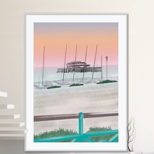 West Pier Brighton/Brighton Print/ Old Brighton Pier/Brighton Wall Art /Brighton Beach / Brighton Illustration/Coastal Wall Art