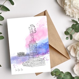 Biglietto di auguri Statua della pace di Hove/Arte di Brighton e Hove/Biglietto con penna e acquerello/Arte costiera/Biglietto di compleanno/A6/Biglietto minimalista