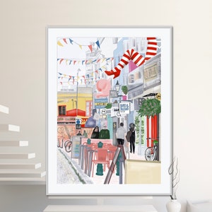 Brighton Lanes/The North Laines/ Brighton Art Print/The Lanes Art/Gardner Street / Brighton Illustration/ Wall Art Komedia /Contemporary Art