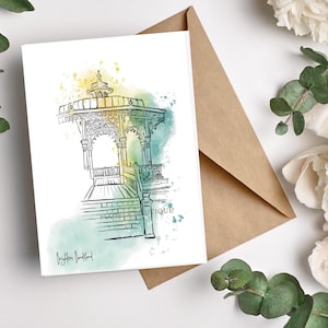 Brighton Bandstand Greetings Card/Brighton art/Pen and watercolour card/coastal art/Birthday card/A6/Brighton and Hove/minimalist card