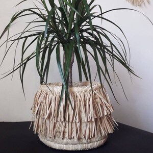 Cesta de rafia natural: cubierta bohemia para macetas - 18 x 15 cm