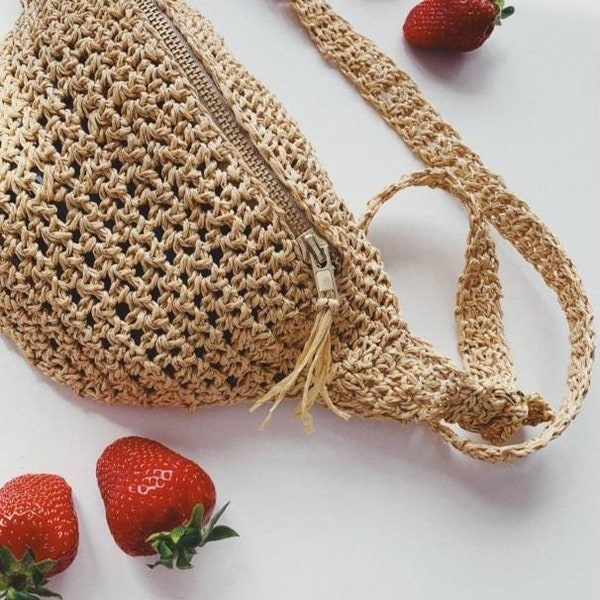 Belt bag, raffia bag, summer bag. knitted bag