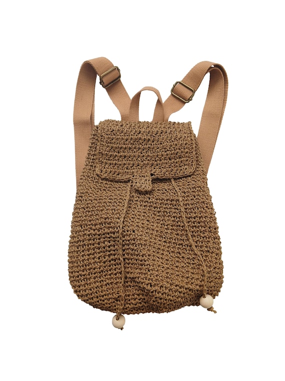 Raffia Backpack With Removable Brooches - Summer Straw Bag 