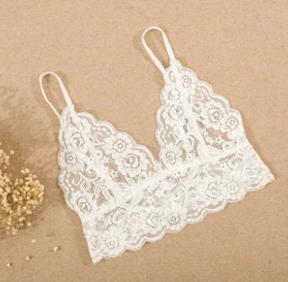 Honey Cream Floral Lace Bralette . Soft Lace Lingerie by Fidditchdesigns 