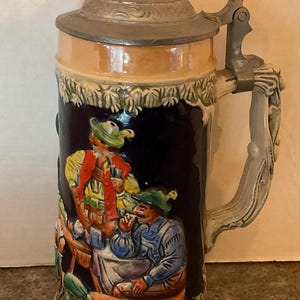 Vintage German Stein 9” Men Drinking
