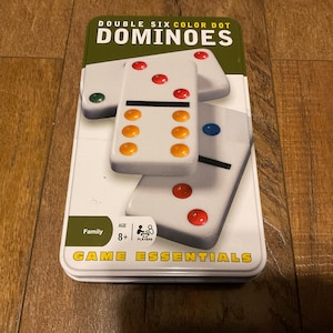 Cardinal Double Six Color Dot Dominoes in Tin