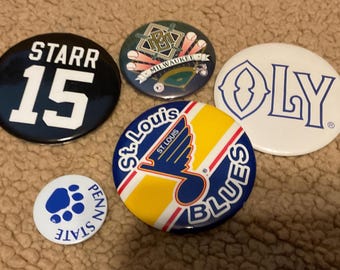 Vintage Lot of 5 Sports Buttons/ Pins