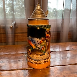 Vintage German Stein with Lid  - 9”