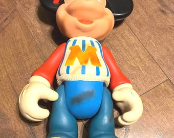 Vintage Mickey Mouse Dirty Baseball Player Rubber Jointed Figure - 12”