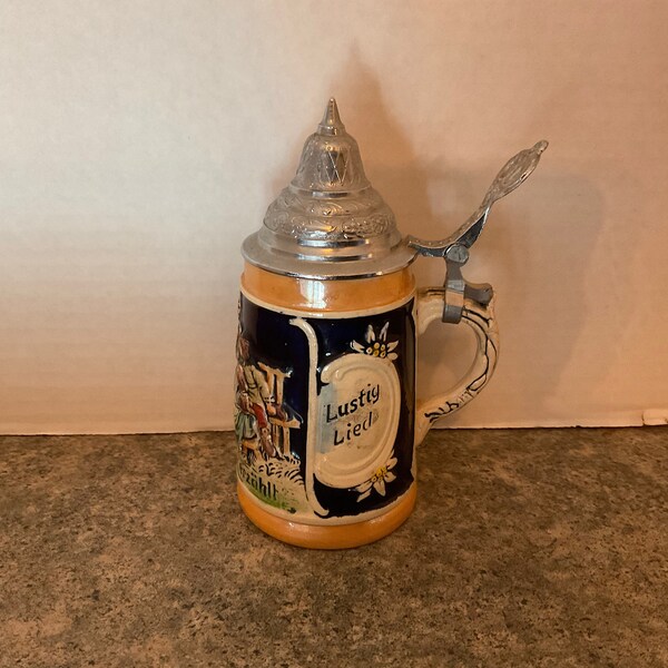 Vintage German Stein 5 1/2” - L Grossmutter erzchiht lustig lled froh gemut