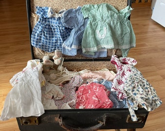 Vintage Doll Clothes Lot with Suitcase- Fits 17”— 18”  Shirley Temple Composition Dolls