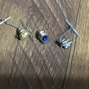Lot of 3 Vintage Tie-Lapel Pins- Gold Toned- Blue Stone- Donkey