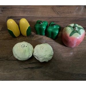 Vintage Lot of 4 Salt & Pepper Shakers - Corn, Pepper, Cabbage