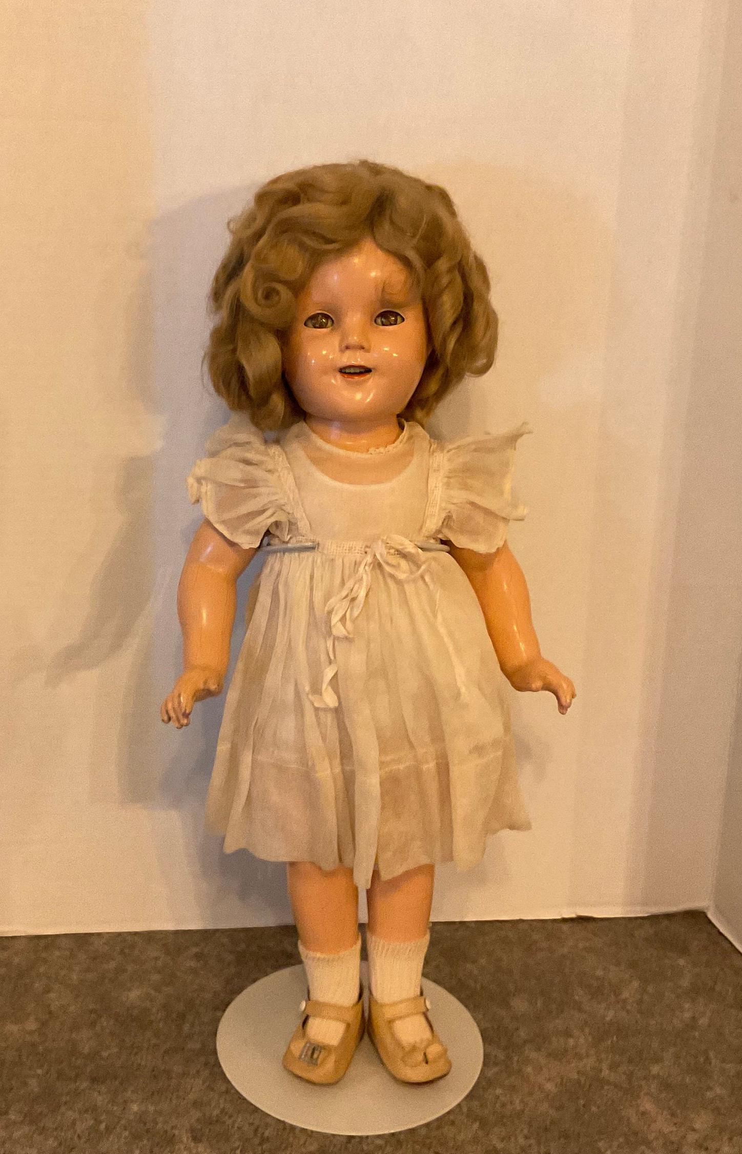 Shirley Temple 18” Composition Doll- White Organdy Dress